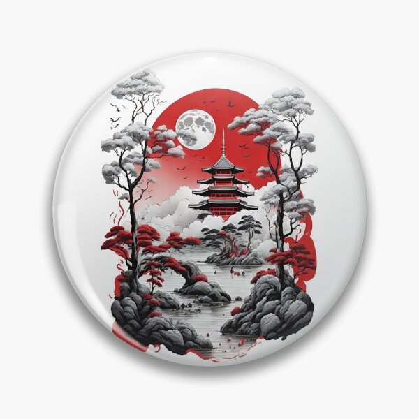 Artikelvorschau, Asian Temple Scene - Red and White Illustration entworfen und verkauft von Seneku-Design.
