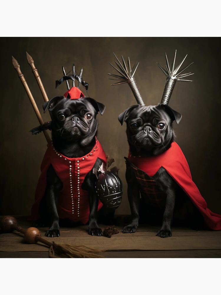 Duo of Devilish Pugs in Halloween Costumes Sticker by yourfavdraw Redbubble