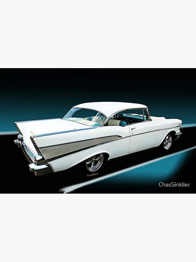 Disover 57 Chevy Bel-Air Hardtop in Silver and White Premium Matte Vertical Poster