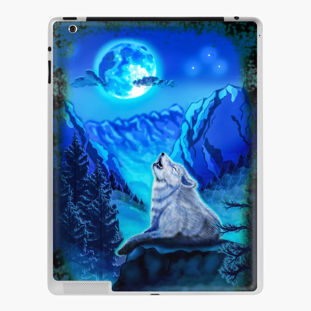 Wolf Wolf Howling At Moon Blue Moonlight Wolf Painting Wolf And Moon Ipad Case Skin By Romandigitalart Redbubble