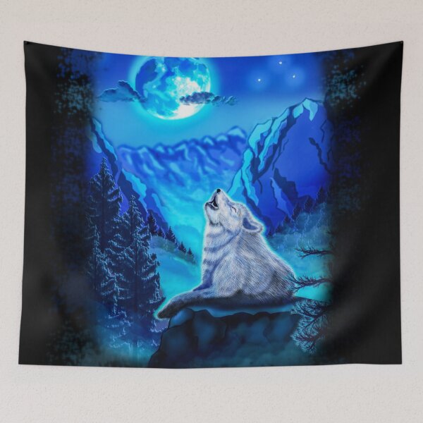 Item preview, Wolf, Wolf howling at moon, Blue Moonlight, Wolf Painting, Wolf And Moon designed and sold by RomanDigitalArt.
