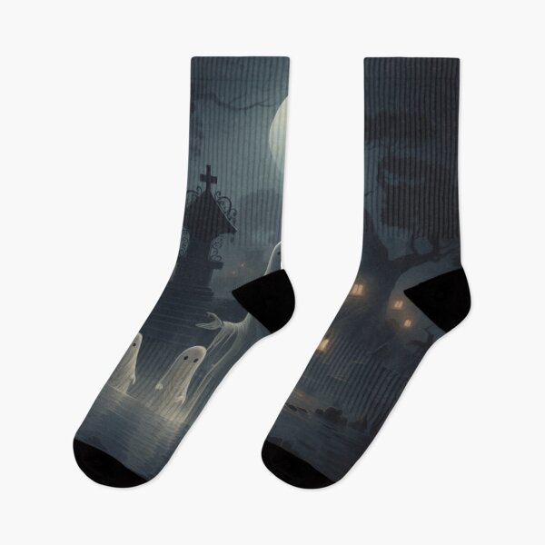 Item preview, Friendly Ghost Family Soaring Over a Misty Moonlit Cemetery designed and sold by yourfavdraw.