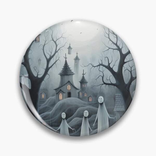 Item preview, Friendly ghost family flying over a foggy moonlit cemetery designed and sold by yourfavdraw.