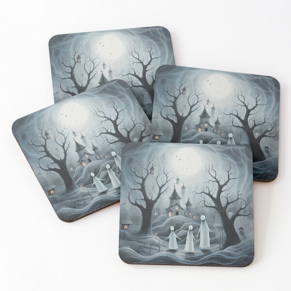 Item preview, Friendly ghost family flying over a foggy moonlit cemetery designed and sold by yourfavdraw.