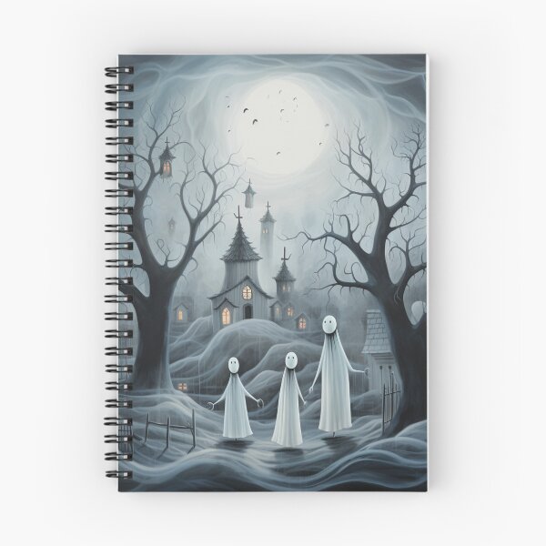 Item preview, Friendly ghost family flying over a foggy moonlit cemetery designed and sold by yourfavdraw.