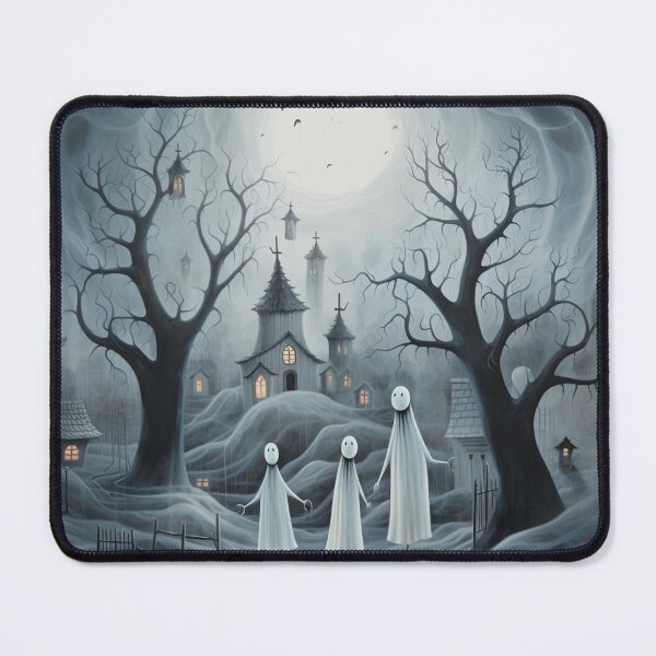 Item preview, Friendly ghost family flying over a foggy moonlit cemetery designed and sold by yourfavdraw.