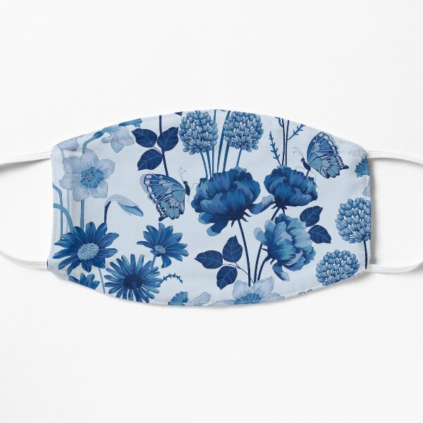 Spring Flowers in Blue Flat Mask