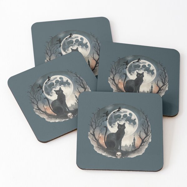 Item preview, Under the Witching Moon, Cute black cat with full moon and Halloween season designed and sold by Collagedream.