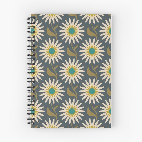 Item preview, KF 0151 C - Vintage Retro 70s Daisy Floral Pattern in Olive Green on Navy Blue designed and sold by KhakiFinch.