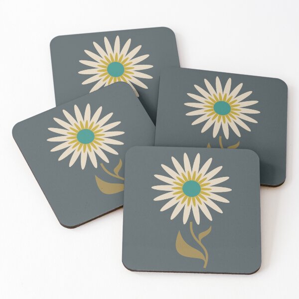 Item preview, KF 0151 C - Vintage Retro 70s Daisy Floral Pattern in Olive Green on Navy Blue designed and sold by KhakiFinch.