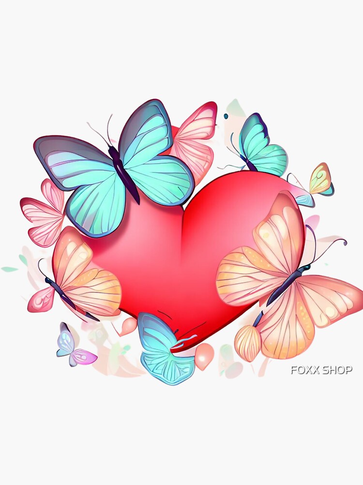 Sticker COEUR ROUGE PAPILLONS