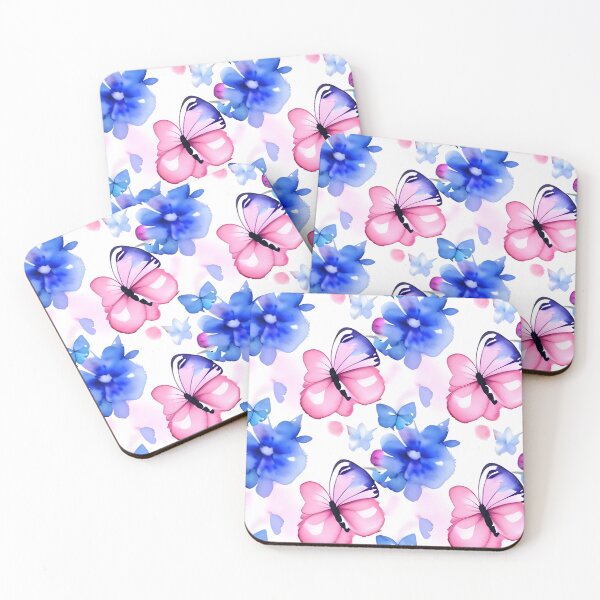 Item preview, Flowers butterflies watercolor seamless pettern blue pink. designed and sold by Nada2446.
