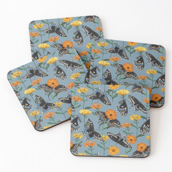 Item preview, Black Swallowtail Butterflies and Yellow Calendula Flowers designed and sold by Judit Gueth.