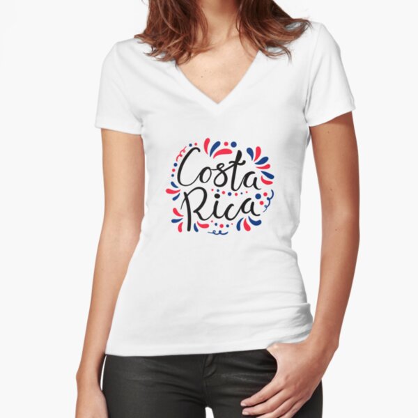 Costa Rica Letter Print Short Sleeve T Shirts, Red V-neck World