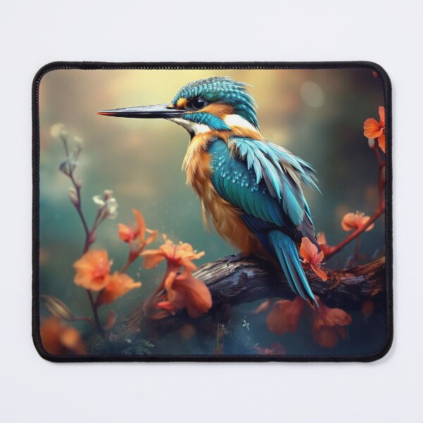 Item preview, Cute blue bird with long bill, pinkish flowers on branch designed and sold by MotoManDan.
