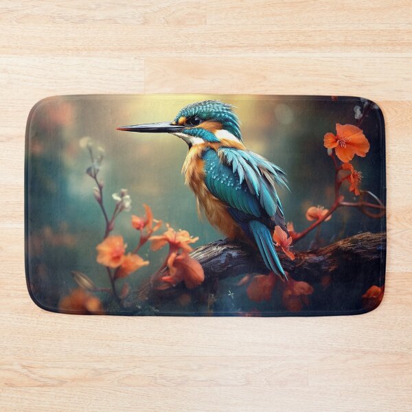 Item preview, Cute blue bird with long bill, pinkish flowers on branch designed and sold by MotoManDan.