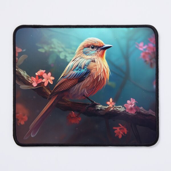 Item preview, Fluffy bird, on branch with pink flowers designed and sold by MotoManDan.