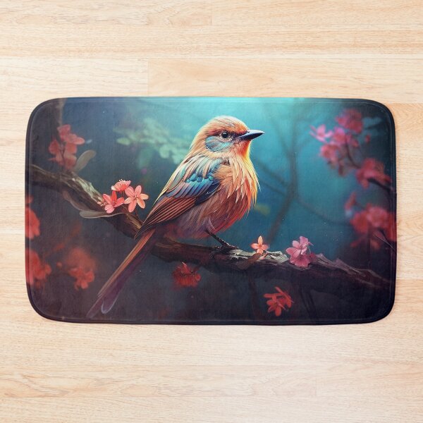 Item preview, Fluffy bird, on branch with pink flowers designed and sold by MotoManDan.