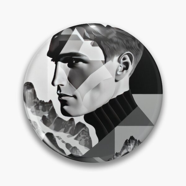 Artikelvorschau, Black & White Bauhaus Portrait in Front of the Alps entworfen und verkauft von ArtificialGenes.