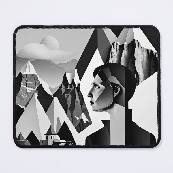 Item preview, Black & White Bauhaus Portrait in Front of the Alps designed and sold by ArtificialGenes.