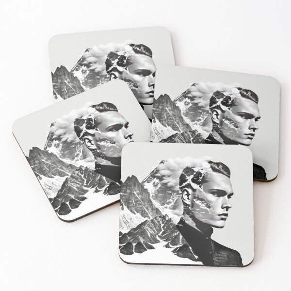 Item preview, Black & White Bauhaus Portrait in Front of the Alps designed and sold by ArtificialGenes.