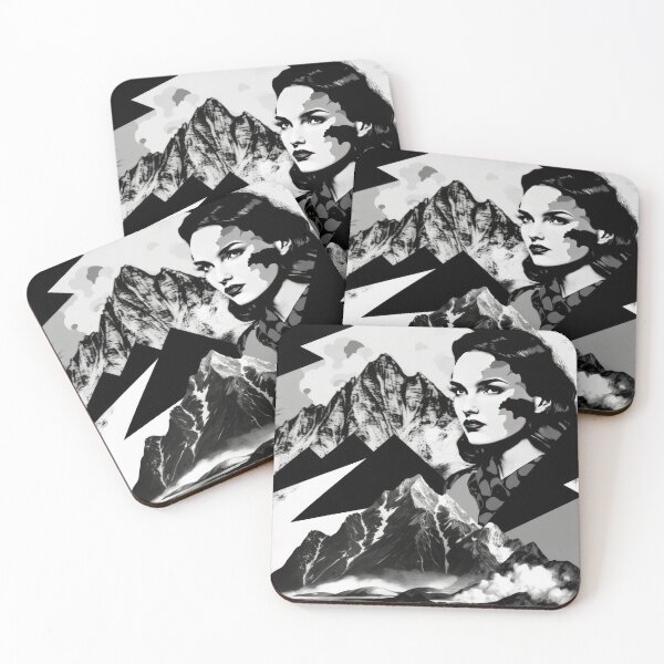 Item preview, Black & White Bauhaus Portrait in Front of the Alps designed and sold by ArtificialGenes.