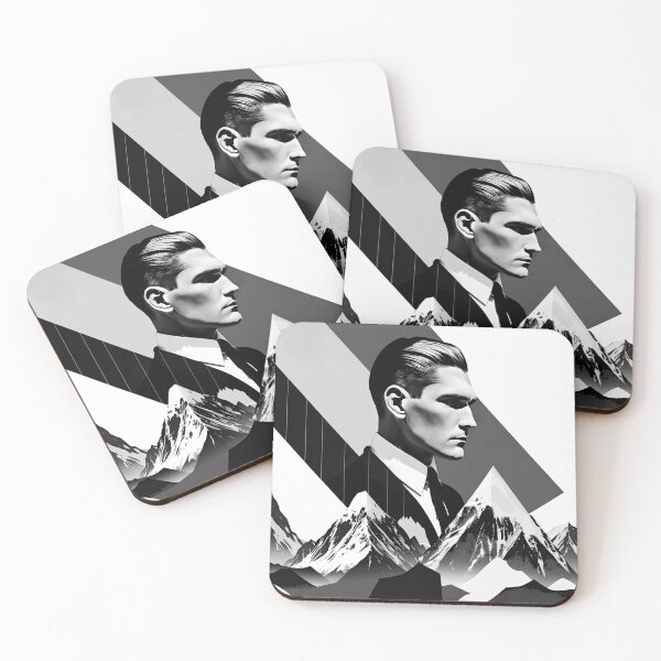Artikelvorschau, Black & White Bauhaus Portrait in Front of the Alps entworfen und verkauft von ArtificialGenes.