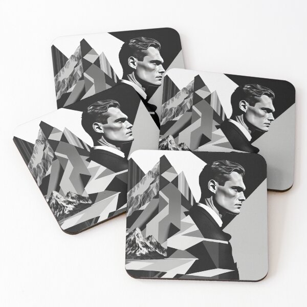 Item preview, Black & White Bauhaus Portrait in Front of the Alps designed and sold by ArtificialGenes.