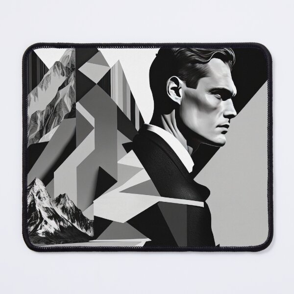 Item preview, Black & White Bauhaus Portrait in Front of the Alps designed and sold by ArtificialGenes.