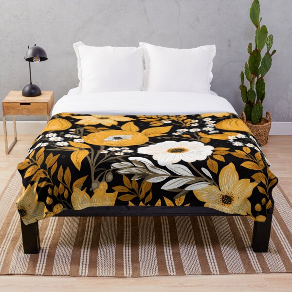 Item preview, Yellow botanical pattern on black background designed and sold by the99thstudio.