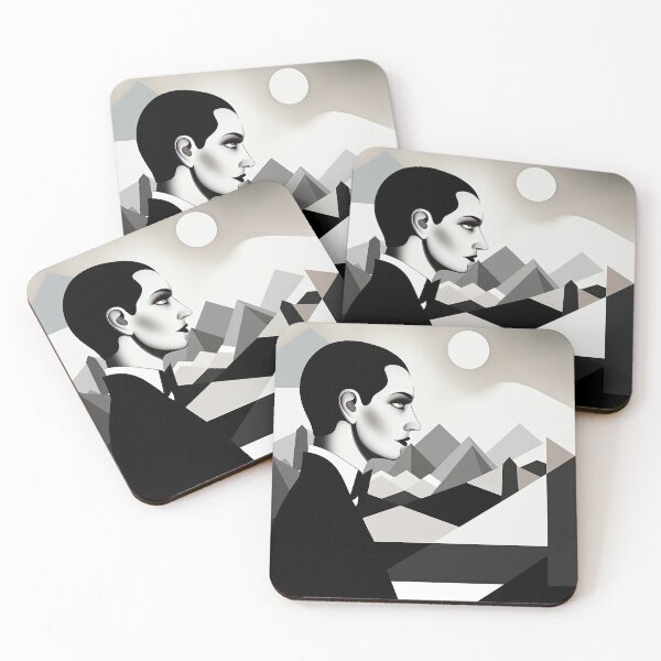 Item preview, Black & White Bauhaus Portrait in Front of the Alps designed and sold by ArtificialGenes.