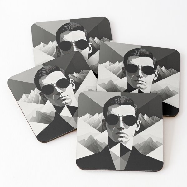 Item preview, Black & White Bauhaus Portrait in Front of the Alps designed and sold by ArtificialGenes.
