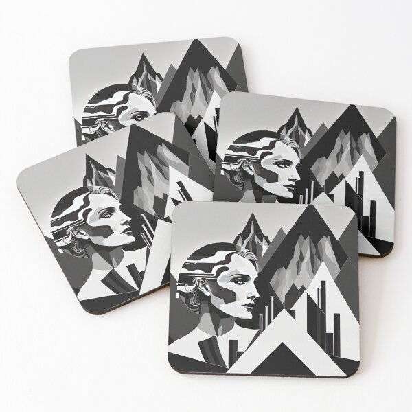 Item preview, Black & White Bauhaus Portrait in Front of the Alps designed and sold by ArtificialGenes.