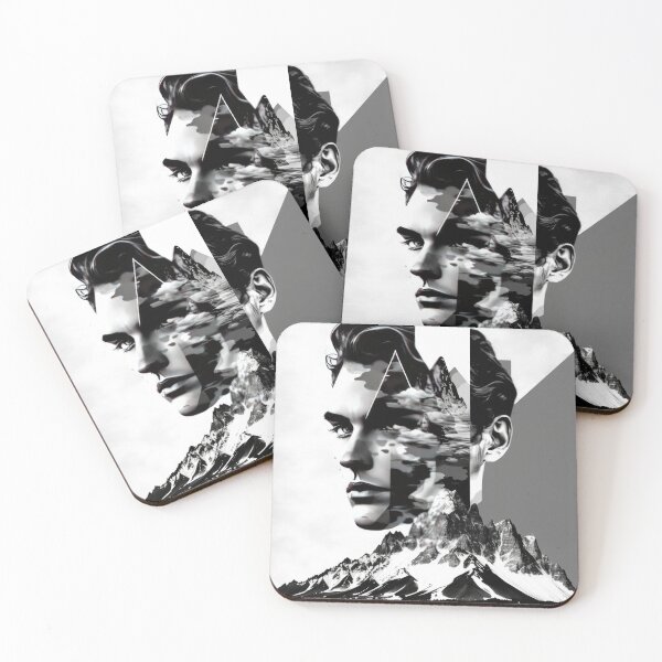 Item preview, Black & White Bauhaus Portrait in Front of the Alps designed and sold by ArtificialGenes.