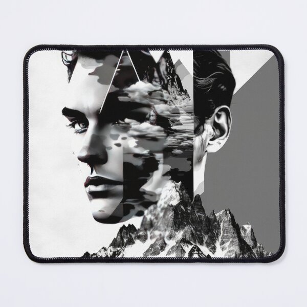 Item preview, Black & White Bauhaus Portrait in Front of the Alps designed and sold by ArtificialGenes.