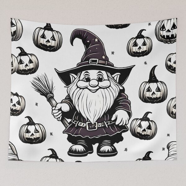 Item preview, Black and White Elf and Halloween Pumpkins designed and sold by BloomCatB.