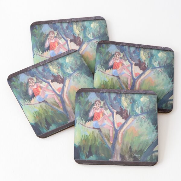 Item preview, Girl in a Tree eating Cherries hand painting designed and sold by colorfulglee.