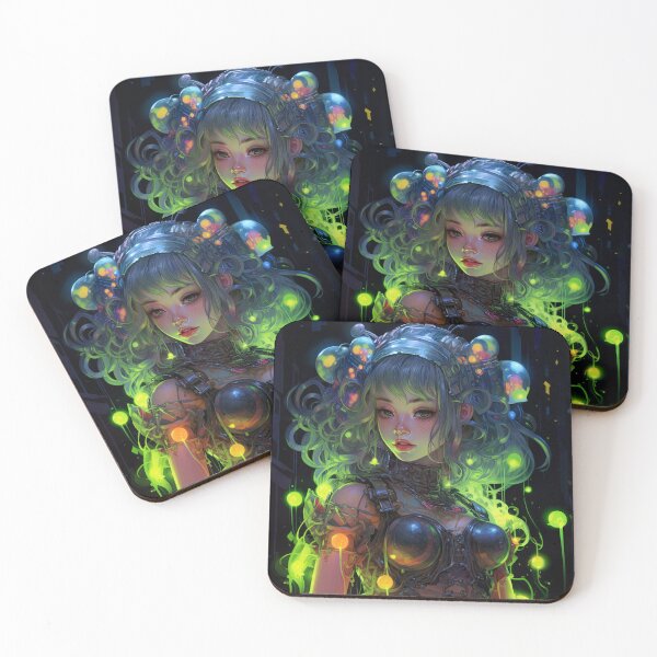 Item preview, Pretty Glowing Futuristic Cyberpunk Anime Girl designed and sold by bubblegoth.