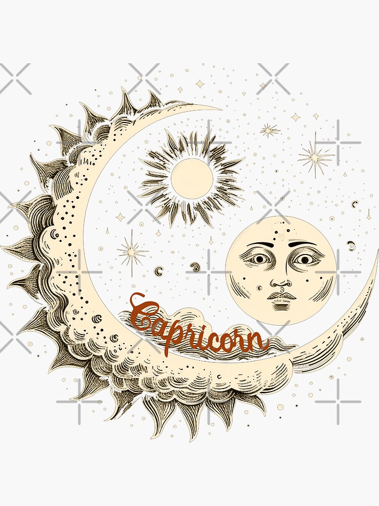 Capricorn December 22 January 19 sun moon star vintage retro