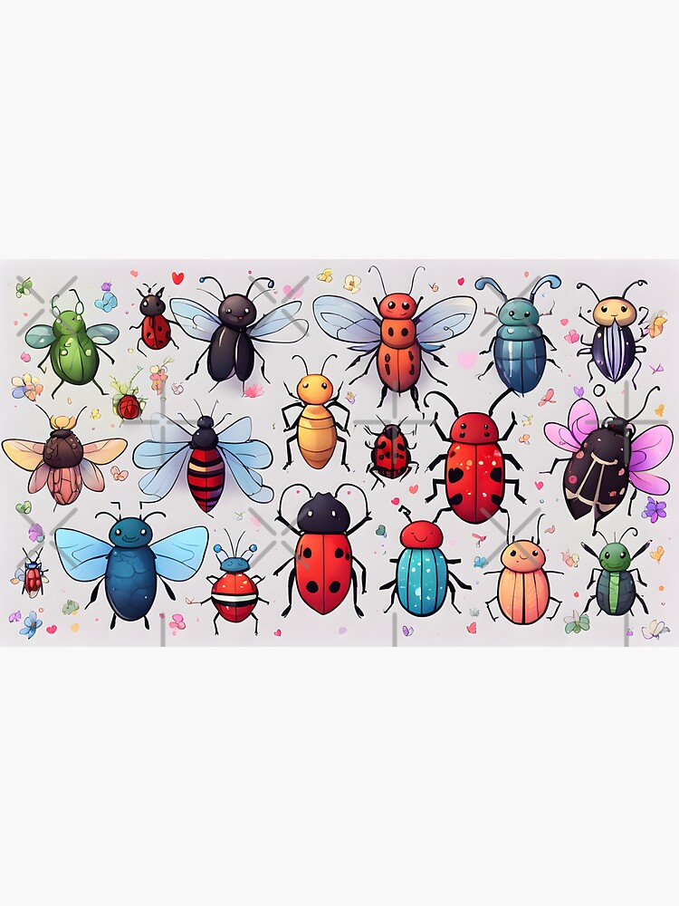 Cute and Happy Bug Stickers, Kawaii Bugs Sticker