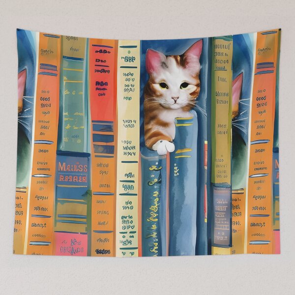Item preview, Bookish Cat Aesthetic - Cat On A Bookshelf designed and sold by Wiss2Arts.