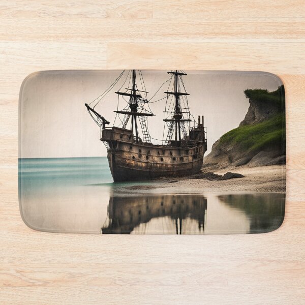 Item preview, An old and weathered pirate ship anchored in the calm waters of the cove, serving as a secret base for the cunning seafarers who call this home. designed and sold by Zen-Hues.