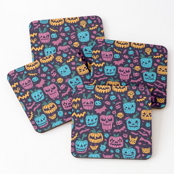 Item preview, colorful abstract masks of pumpkins, skeletons and bat wings designed and sold by DamDesign-Art87.