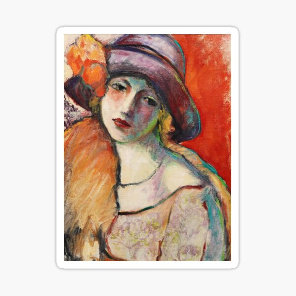 Item preview, The girl with the sad eyes - Chloe in the afternoon female roaring twenties still life colorful portrait painting of a girl in slouch hat  designed and sold by Jéanpaul  Ferro.