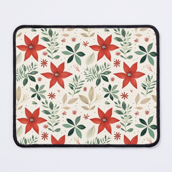 Item preview, Poinsettia Christmas Holidays Pattern in Cream, Red and Green designed and sold by VintageFlorals.