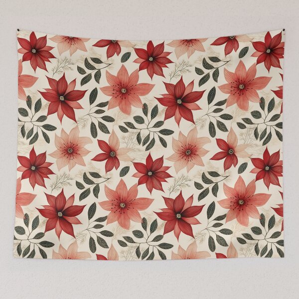 Artikelvorschau, Weihnachtsstern-Weihnachtsfeiertagsmuster in Creme, Rot und Grün entworfen und verkauft von VintageFlorals.