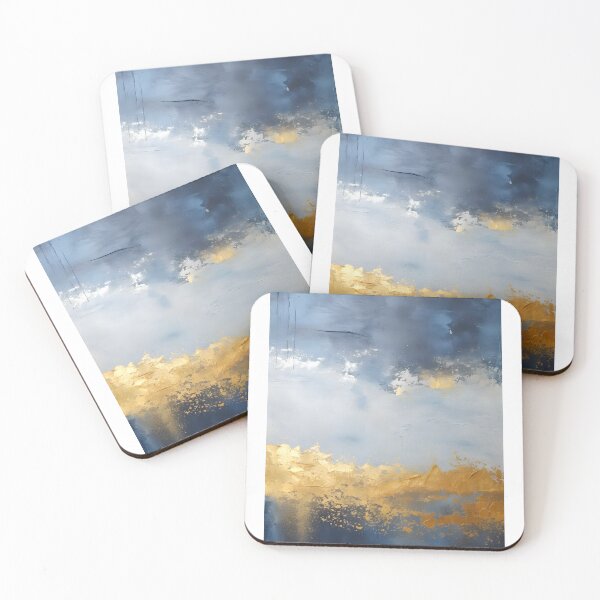 Aperçu de l'œuvre Tableau abstrait, nuage bleu et doré, art contemporain créée et vendue par travelposter-ai.