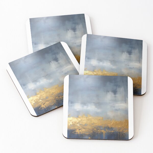 Aperçu de l'œuvre Tableau abstrait, nuage bleu et doré, art contemporain créée et vendue par travelposter-ai.