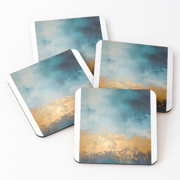 Aperçu de l'œuvre Tableau abstrait, nuage bleu et doré, art contemporain créée et vendue par travelposter-ai.