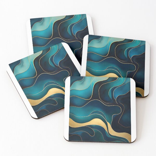 Aperçu de l'œuvre Tableau abstrait, vague bleu et doré, art contemporain créée et vendue par travelposter-ai.
